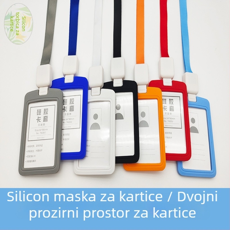 Držač kartica, dvostrani silikon, za službene kartice i kartice za pristup, s povlačnim kopčom i kaišem