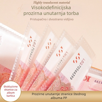 Prozirna PP unutarnja stranica za knjigu za štednju novca, 3 otvora, PP materijal, prilagodljivo, 30 listova