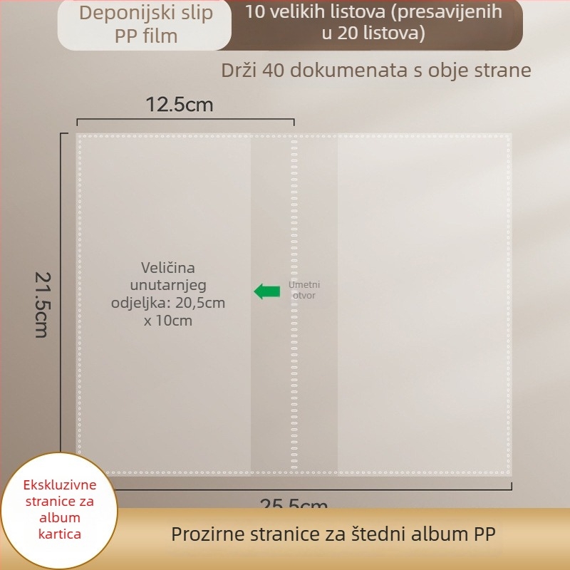 Prozirna PP unutarnja stranica za knjigu za štednju novca, 3 otvora, PP materijal, prilagodljivo, 30 listova