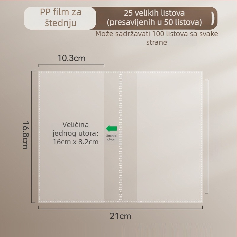 Prozirna PP unutarnja stranica za knjigu za štednju novca, 3 otvora, PP materijal, prilagodljivo, 30 listova