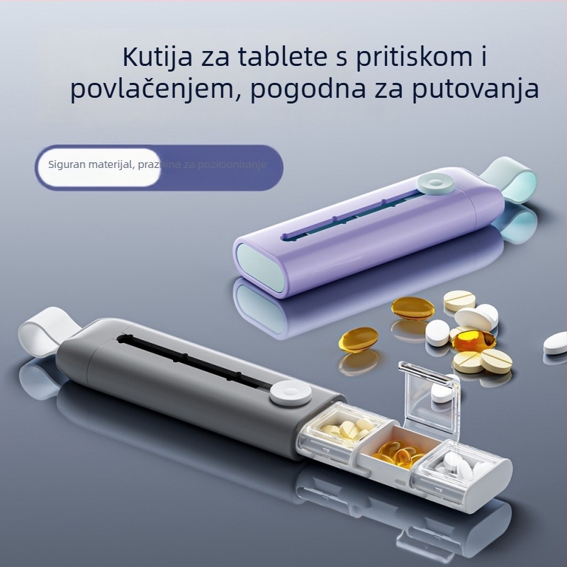 Prijenosna kutija za lijekove sa tri odjeljka i izvučnim dispenserom, s poklopcem