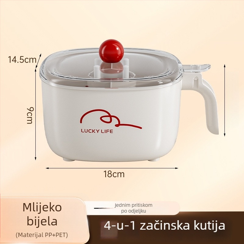 Plastična kutija za začine u kuhinji s poklopcem i četiri odjeljka, mogućnost tiskanja logotipa, moderan minimalistički dizajn, pogodna za čvrste začine