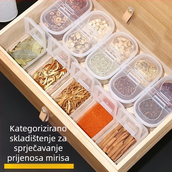Plastična kutija za začine s pretincima, zatvara se, za čvrste začine — YQ