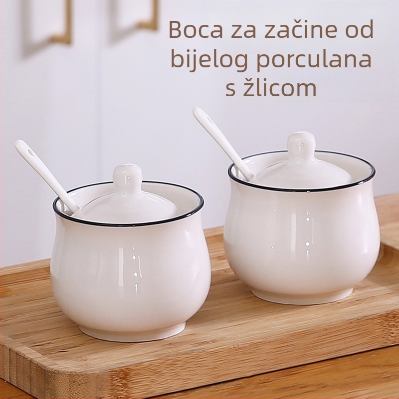 Keramička posuda za začine s poklopcem, oblik bubnja, ispisano logo, mogućnost prilagodbe, moderan minimalistički dizajn