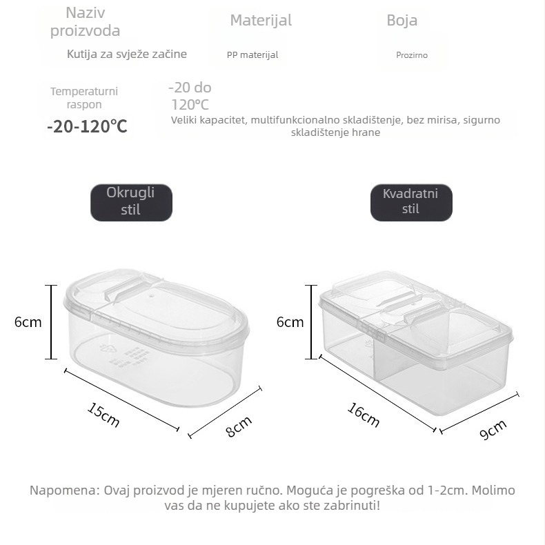Plastična kutija za začine s podijeljenim pretincima i poklopcem, japanskog stila, za čvrste začine