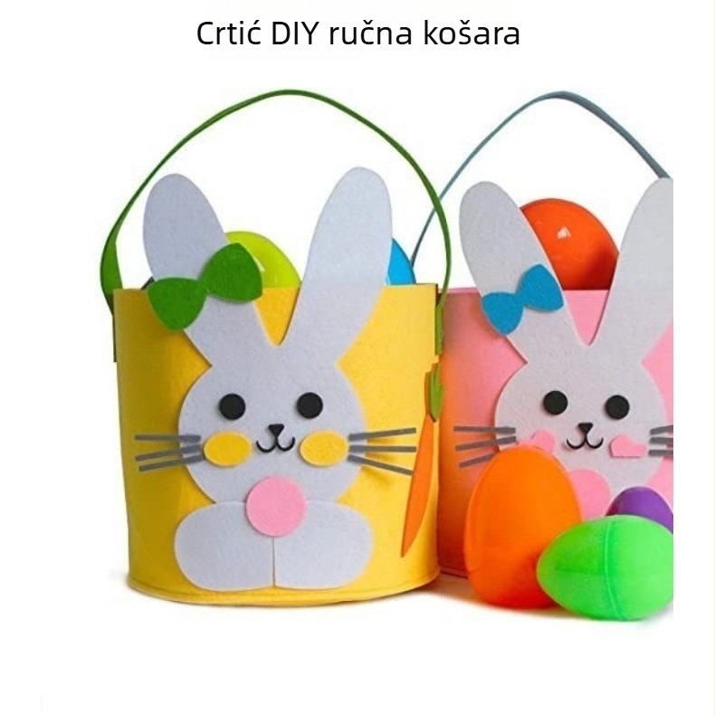 Filc košara za Uskrs s crtanim zeko — ručna izrada, otisak logotipa, prilagodljivo, poklon za Uskrs