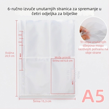 A5 Prozirni PP Unutarnji List za Foto-album s Četverostrukom Mrežom – Zamjensko Jezgro, 10 Listova, 7 Rupa
