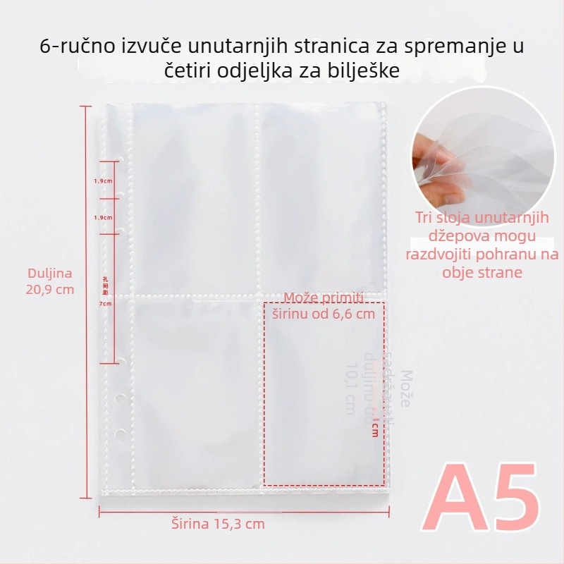 A5 Prozirni PP Unutarnji List za Foto-album s Četverostrukom Mrežom – Zamjensko Jezgro, 10 Listova, 7 Rupa