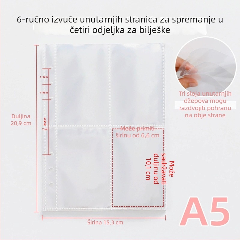A5 Prozirni PP Unutarnji List za Foto-album s Četverostrukom Mrežom – Zamjensko Jezgro, 10 Listova, 7 Rupa