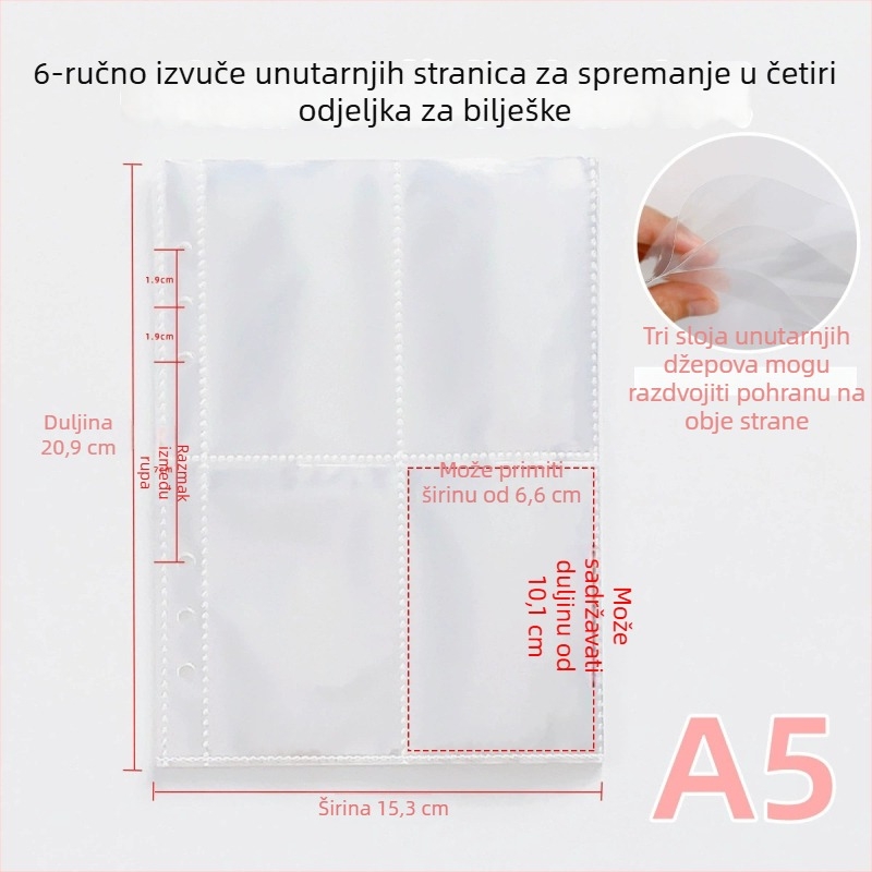 A5 Prozirni PP Unutarnji List za Foto-album s Četverostrukom Mrežom – Zamjensko Jezgro, 10 Listova, 7 Rupa