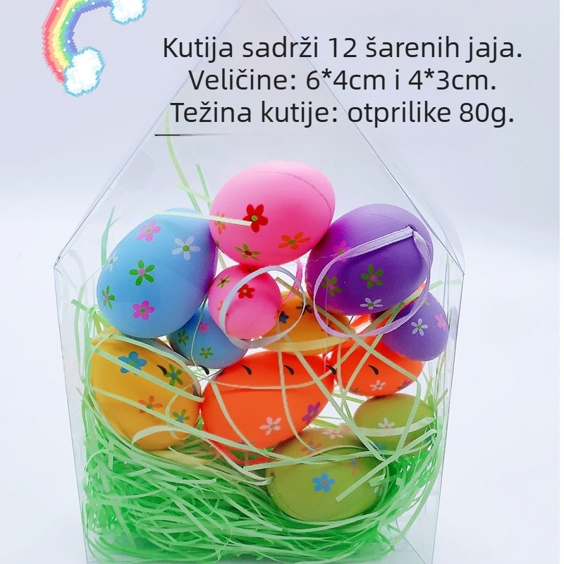 Plastični uskrsni ukrasi s kutijom za izlaganje i visećim ukrasom, marka Xuhua, mogućnost otiska logotipa, prilagodljivo
