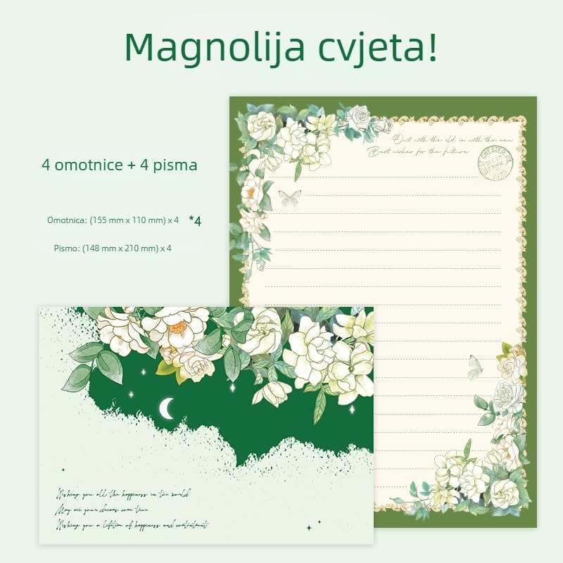 Paper Sutra paket pisama — dvostruki offset papir, 4 kuverte + 4 pisma, Model kuverte №1, Kineski stil kuverte, bez loga