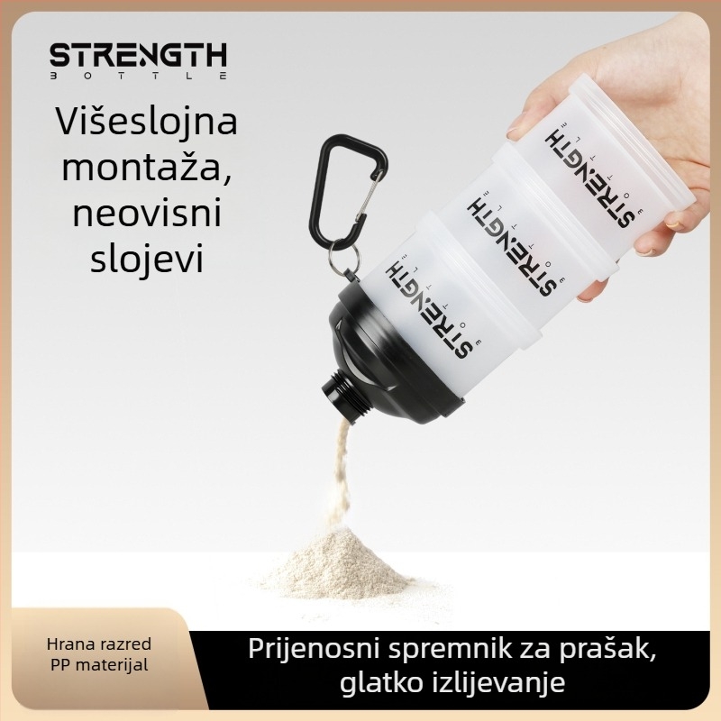 Prijenosna cilindrična kutija od PP s lijevakom za proteinski prašak, 95 g, pakiranje 60 kom.