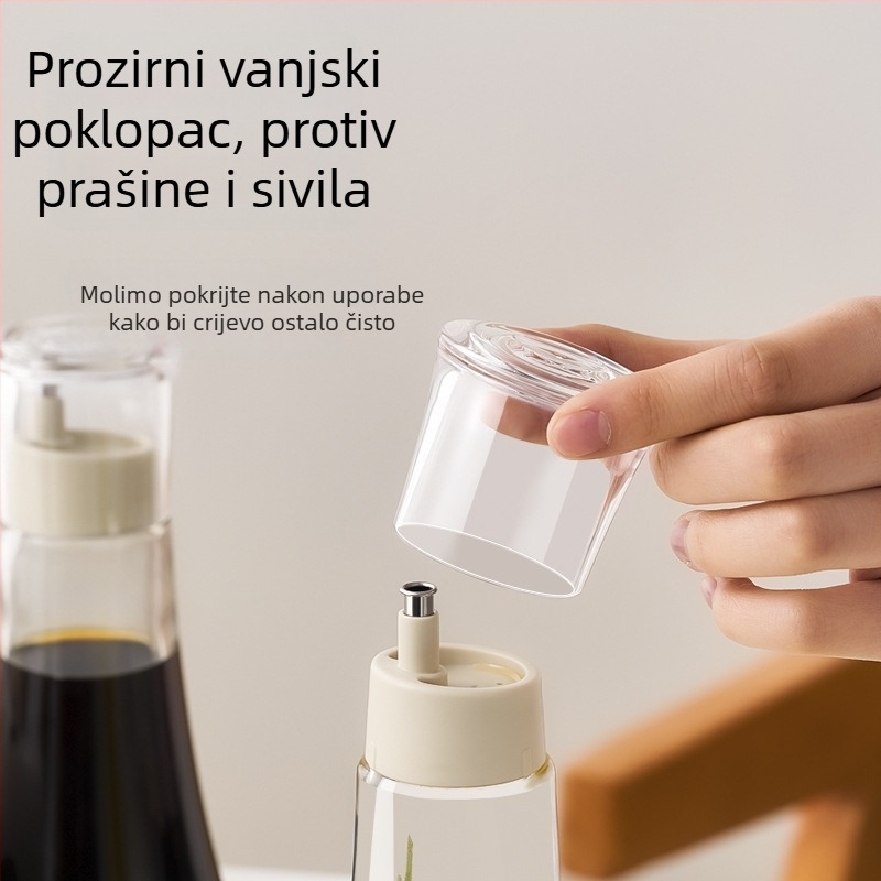 Bočica za ulje s poklopcem — otporna na prašinu, prozorno staklo, moderni minimalistički dizajn (proljeće 2024)