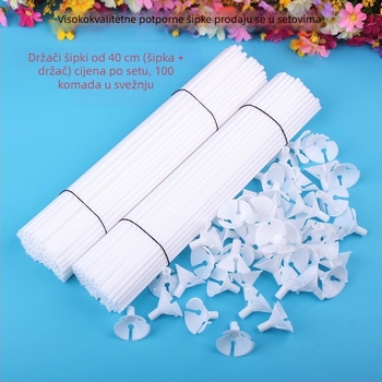 Set štapića za balone 40 cm, bijeli, visoko kvalitetan novi materijal