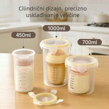 Kutija za skladištenje mlijeka majke, hermetički zatvarač, 800–1000 ml, PP, okrugli oblik, model 227-J-6109