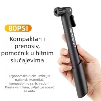 Ručna pumpa za bicikl, mini prijenosna, model BG-1682, maksimalni tlak 80 PSI, tip zraka: Beautiful Mouth, težina 0,09 kg