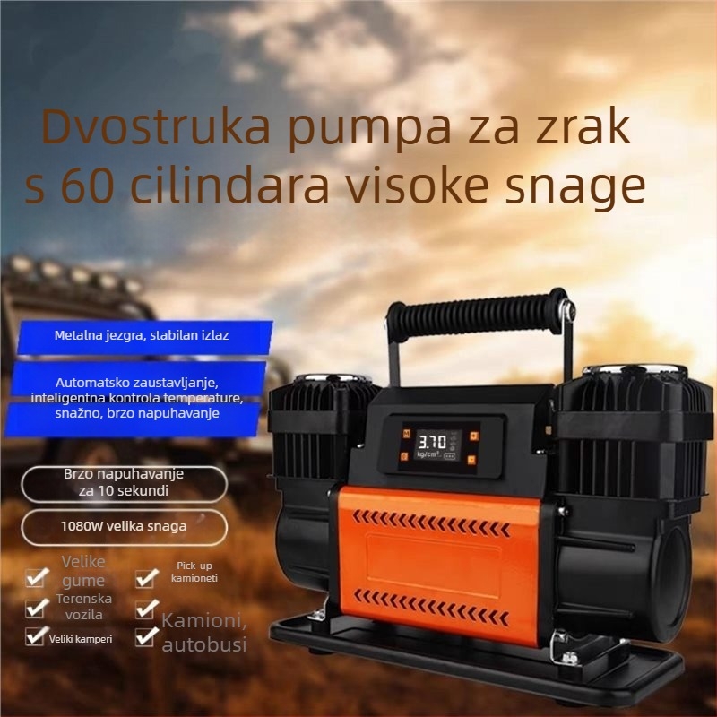Automobilska pumpa za zrak s dvostrukim cilindrima, digitalni prikaz, 12V, 280W+, 60 L/min