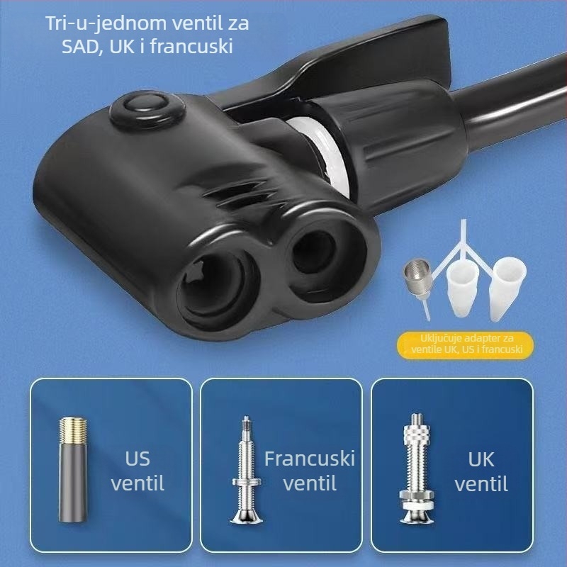 Ručna pumpa visokog tlaka za bicikle, električna vozila, automobile i košarkaške lopte; tijelo od željeza; vrsta ventila: drugi; pogodno za kućnu upotrebu