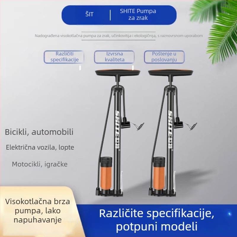 Ručna pumpa visokog tlaka za bicikle, električna vozila, automobile i košarkaške lopte; tijelo od željeza; vrsta ventila: drugi; pogodno za kućnu upotrebu