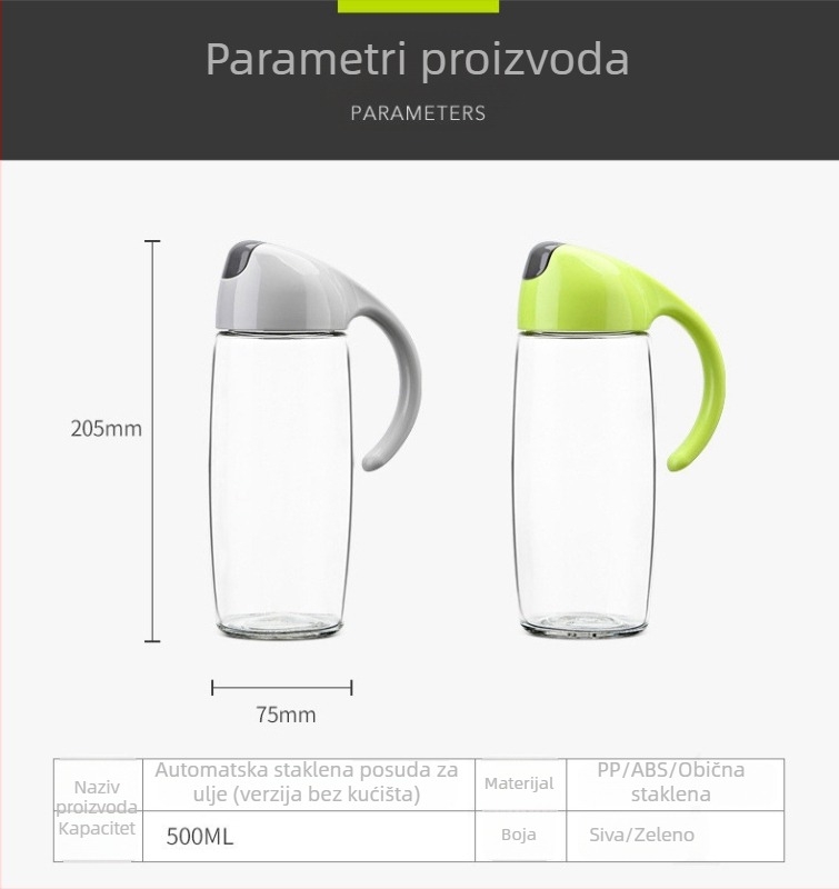 Staklena posuda za ulje u japanskom stilu s gravitacijskim automatskim otvaranjem i zatvaranjem, ugrađena četkica za ulje, izljev, moderan minimalistički dizajn