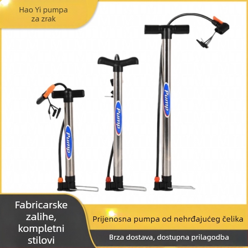 Ručni visokotlačni inflator za bicikle, aluminijsko tijelo, 3 adaptera za mlaznice