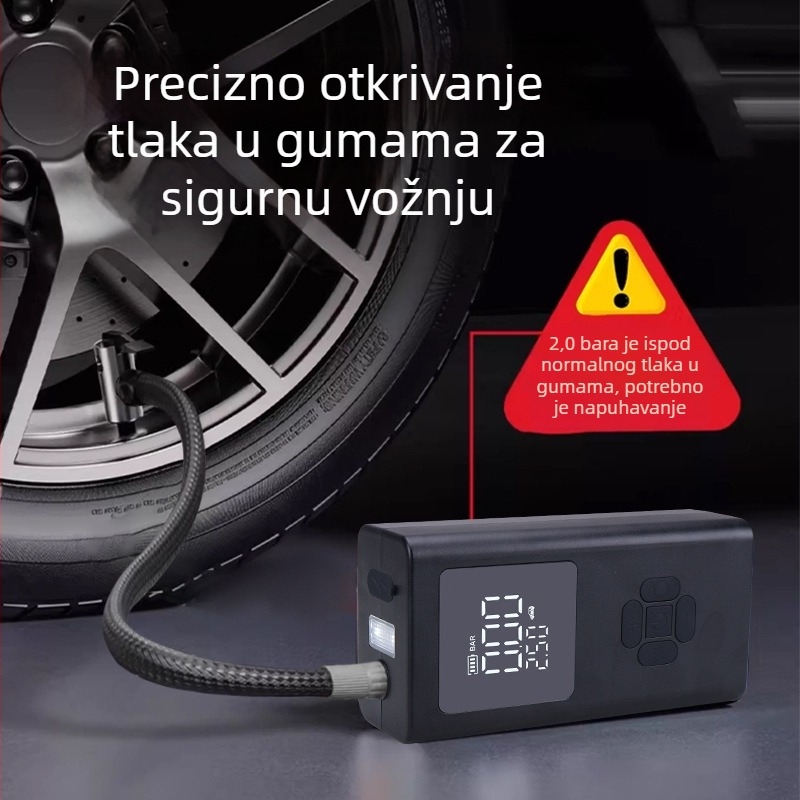 Prijenosni USB naduvavač pneu, 12V izvor, dvostruki cilindar, 30 L/min protok zraka, digitalni LCD zaslon