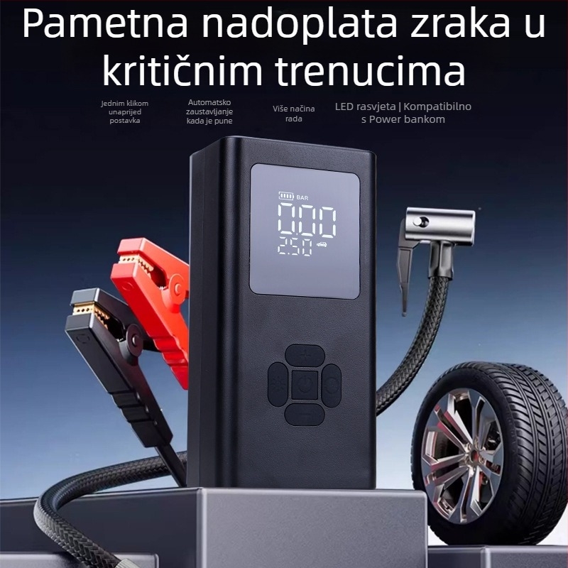 Prijenosni USB naduvavač pneu, 12V izvor, dvostruki cilindar, 30 L/min protok zraka, digitalni LCD zaslon