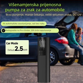 Bežična prijenosna pumpa za automobile i bicikle s digitalnim prikazom i ugrađenom rasvjetom, 12V, 100W, dužina kabela 3 m, crijevo 38 cm