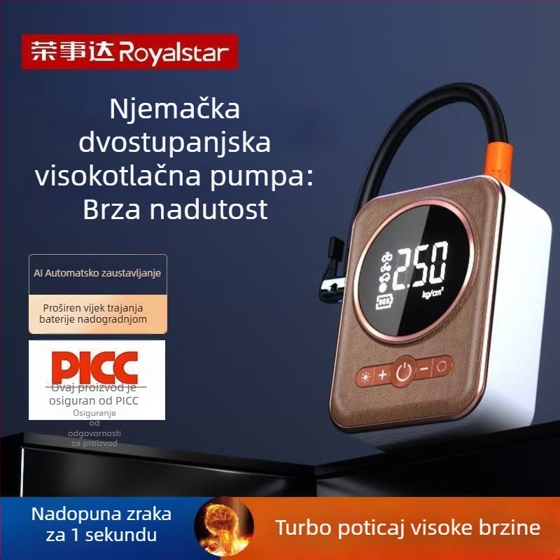 Pumpa za zrak za auto i motocikl – bežična hitna pumpa s digitalnim zaslonom, 12V, 80W, protok zraka 35 L/min, iznimno brzo nadimanje
