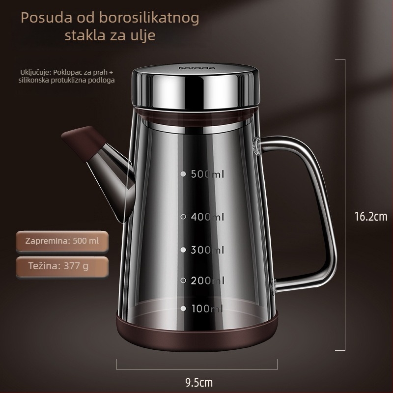 Staklena boca za ulje s mjernom skalom, kuhinjska