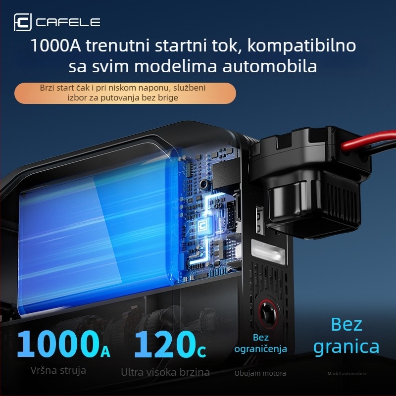 CAFele automobilni startni uređaj i pumpa za zrak s digitalnim zaslonom (12V; 100W; 30 L/min; dvostruki cilindar)