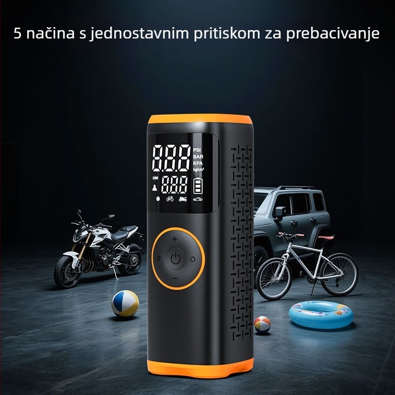 Auto pumpa s digitalnim zaslonom, bežično dvostrano napajanje, prijenosna pumpa za gume – 12V, litijeva baterija, duljina kabla 3 m, 35 L/min, 120 W