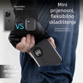 Prijenosna mini pumpa za bicikl s digitalnim zaslonom i meranom tlaka zraka, 12V, punjiva, protok zraka 25 L/min