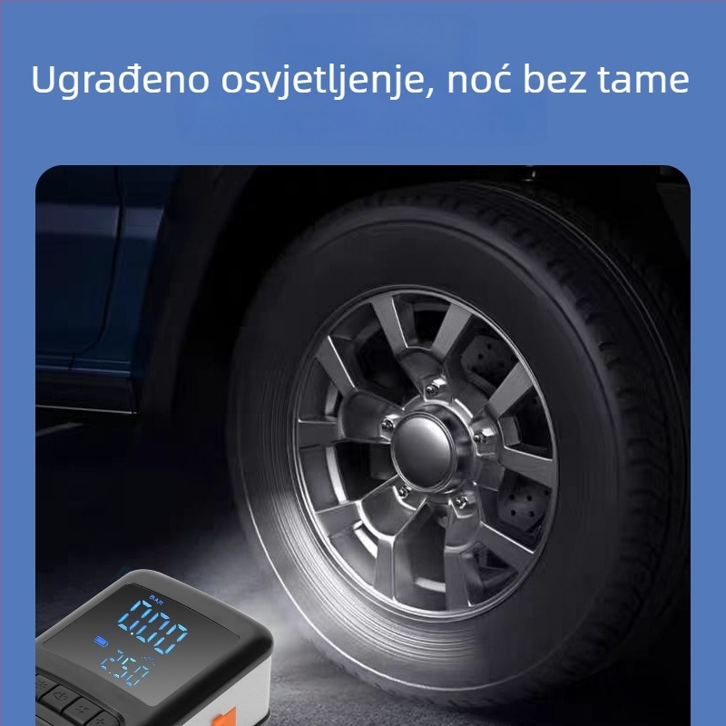 Automobilska prijenosna bežična pumpa za zrak s digitalnim prikazom, visokotlačna, 12V, 80W, protok zraka 30 L/min