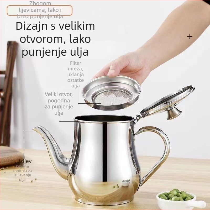 Posuda za ulje od nehrđajućeg čelika s filtrirajućom mrežicom za odvajanje i skladištenje ulja; višenamjenska bočica za začine