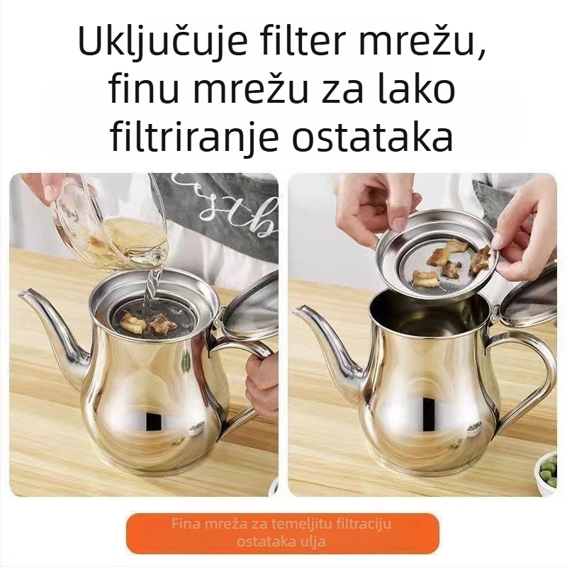 Posuda za ulje od nehrđajućeg čelika s filtrirajućom mrežicom za odvajanje i skladištenje ulja; višenamjenska bočica za začine