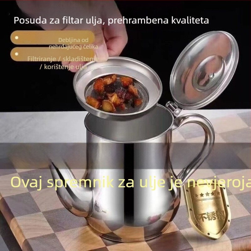 Posuda za ulje od nehrđajućeg čelika s filtrirajućom mrežicom za odvajanje i skladištenje ulja; višenamjenska bočica za začine