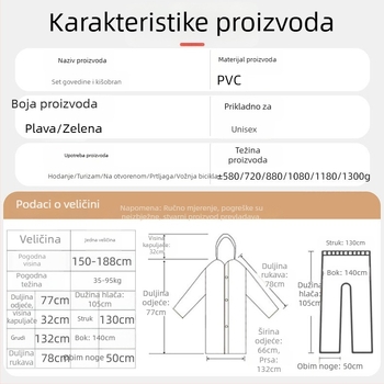 Odrasli kišni pončo od PVC-a, vodootporno za outdoor
