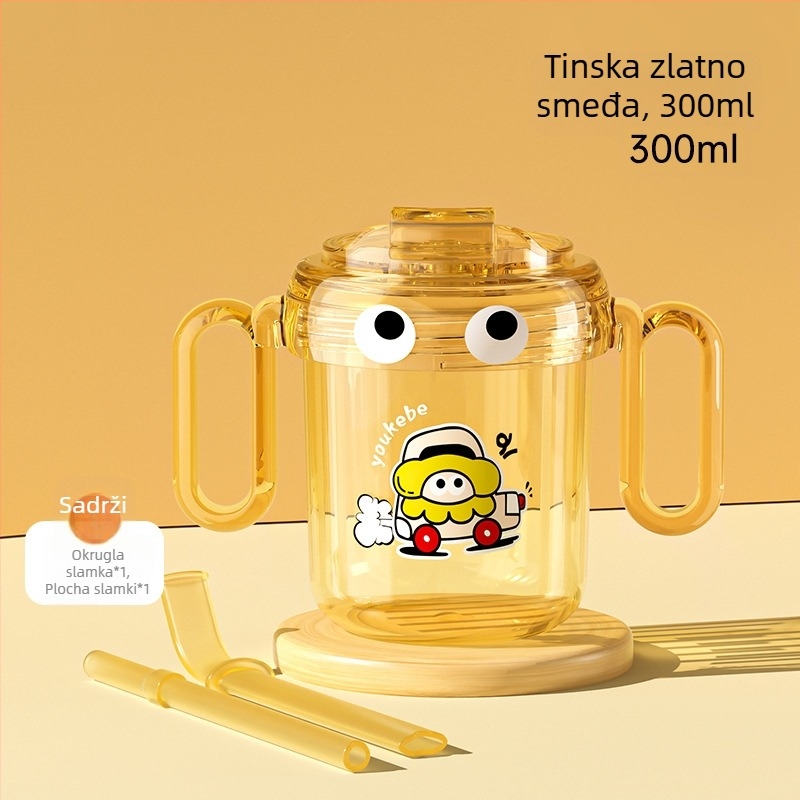 PPSU dječja čašica za mlijeko, crtani stil, čaša za izravno pijenje sa slamkom, za djecu 1–3 godine i više, otporna na padove, Youkebei