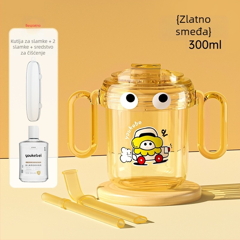 PPSU dječja čašica za mlijeko, crtani stil, čaša za izravno pijenje sa slamkom, za djecu 1–3 godine i više, otporna na padove, Youkebei