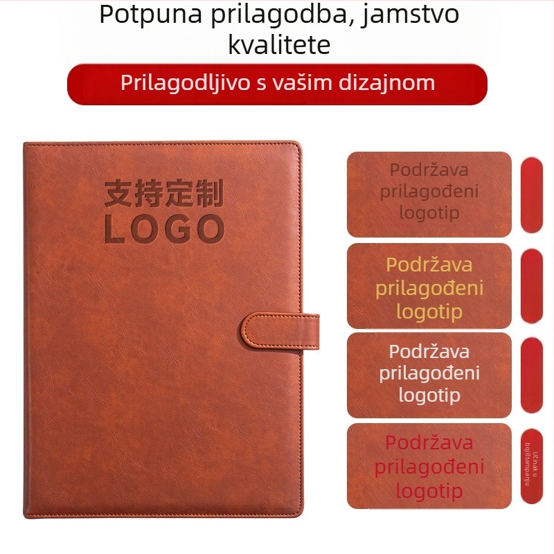 Kožni A4 dokumentni folder s čvrstim klipom, otiskom logotipa i prilagođenom obradom