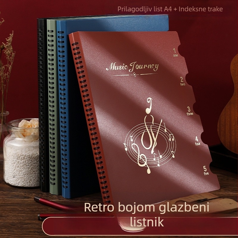 Folder za partituru, prilagodljiv s odvojivim klipseima, antirefleksivna površina, od plastike, format A4, debljina ploče 0,7 mm, tisk logotipa