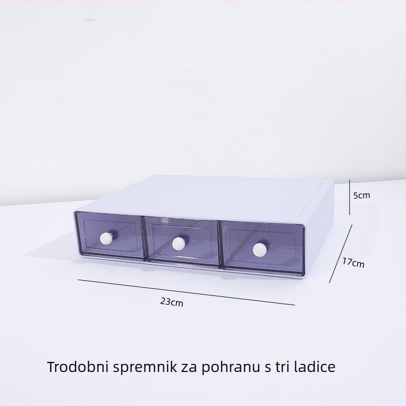 Stolna kutija za pohranu sa slagivim ladicama, višestruki odjeljci za kozmetiku i nakit, ABS+PS plastika, kapacitet 2L