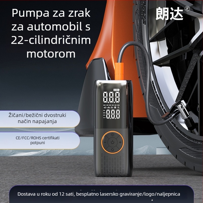 12V pumpa za do pneumatika za automobile, motocikle i EV — 100W, 30L/min, 3 m kabel, dvostruko napajanje (auto/dom)
