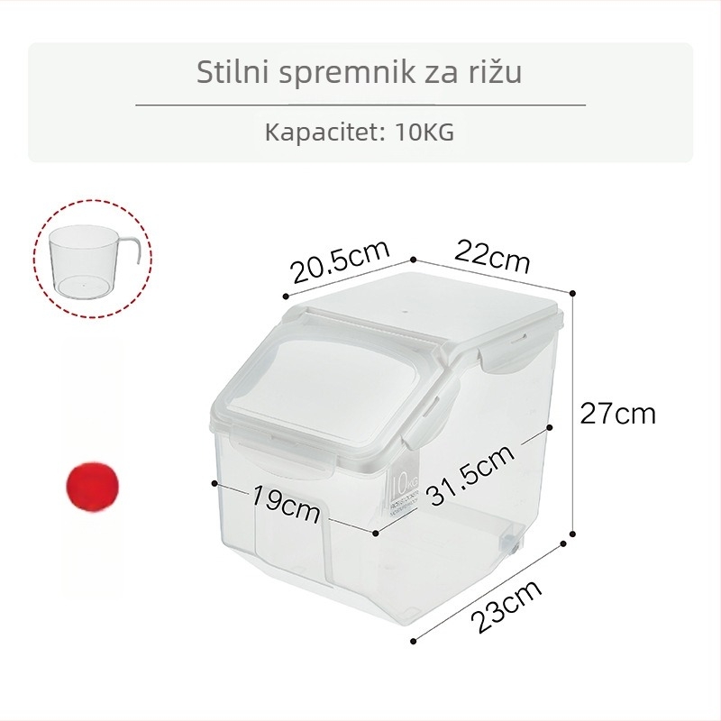 Japanskog stila posuda za skladištenje riže, otporna na vlagu i kukce, zatvorena, PP plast, kapacitet preko 10 L
