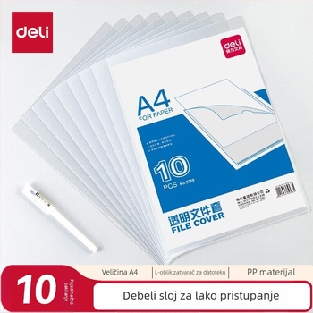 Prozirna PP torbica za dokumente, L-oblik skladišni džep, marka Deli, model 5706, debljina 0,18 mm