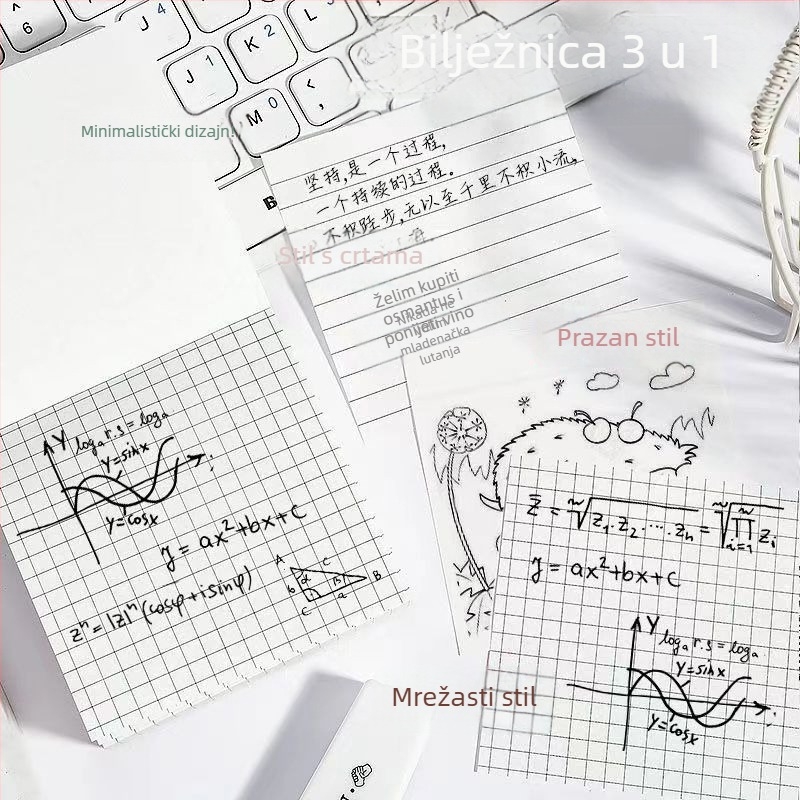 Korejski stil troj-in-1 blok bilježnica s ljepjivim papirom, kreativne bilješke za učenike, odvojivi listići, super debeli u obliku cigle