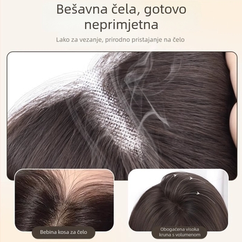 Duga kovrčava perika s kosim šiškama, vlakna visoke temperature, kapa s mehanizmom, prirodan stil, korekcija oblika lica