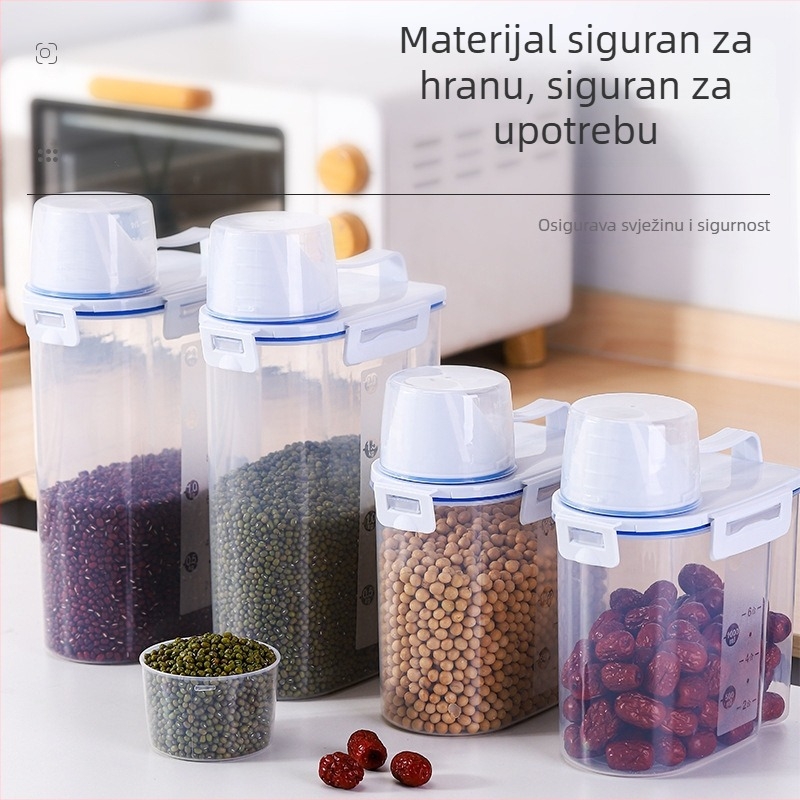 Plastična posuda za rižu u japanskom stilu s mjericom, zatvorena, otporna na vlagu i insekte, kuhinjska posuda za skladištenje žitarica
